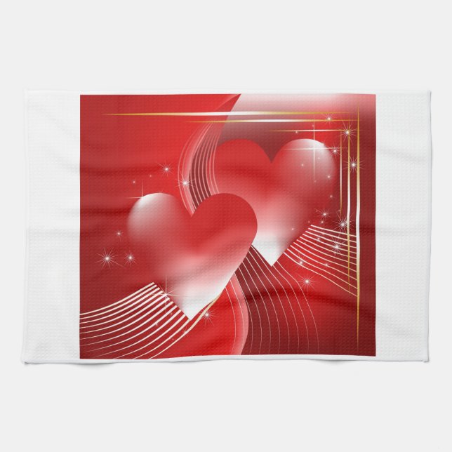 Red Hearts Tea Towel (Horizontal)