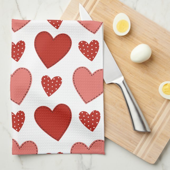 Red Hearts Tea Towel (Quarter Fold)