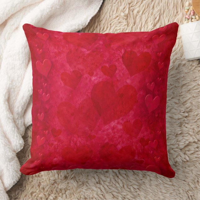 Red Hearts Throw Pillow (Blanket)