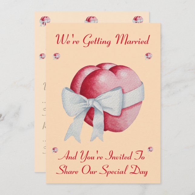 red hearts tied with white bow unique wedding invitation (Front/Back)