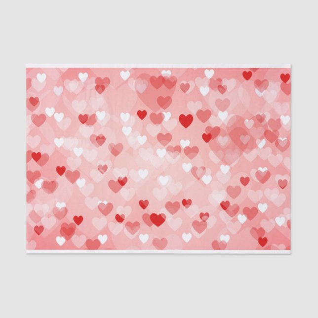 Red hearts tissue gift wrapping paper (Front)