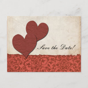 Red Hearts Torn Paper Wedding Save The Date Announcement Postcard
