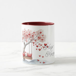 Red Hearts Tree Swing Hugs Kisses   Mug