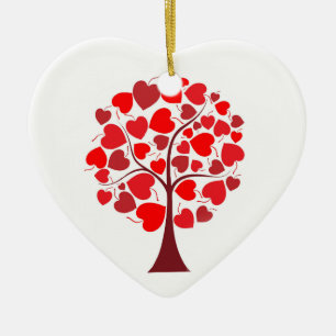 Red Hearts Tree Valentine Ceramic Ornament