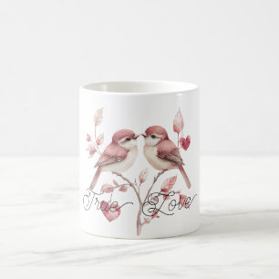 Red Hearts True Love Birds Coffee Mug