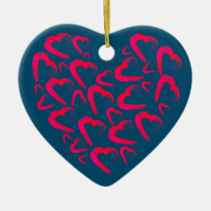 Red Hearts Turquoise Ceramic Christmas Ornament