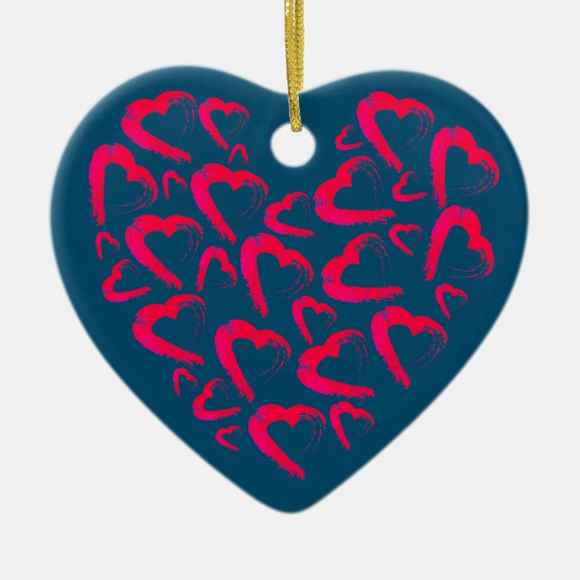 Red Hearts Turquoise Ceramic Ornament (Front)