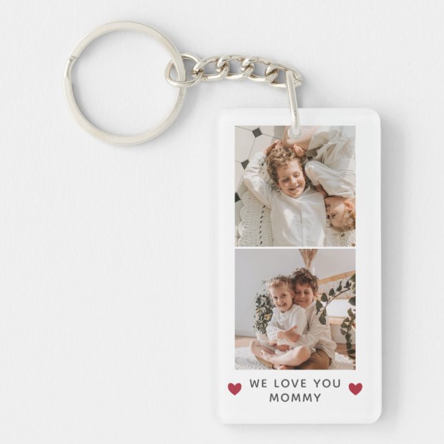 Red Hearts Two Square Photos We Love You Mummy Key Ring (Front)