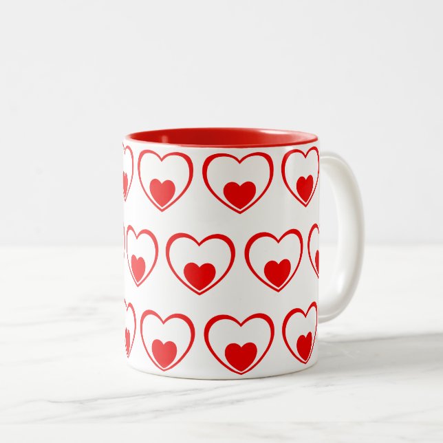 Red hearts Two-Tone coffee mug (Front Right)