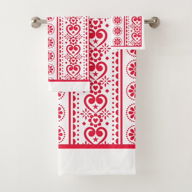 Red Hearts Valentine  Bath Towel Set (Insitu)