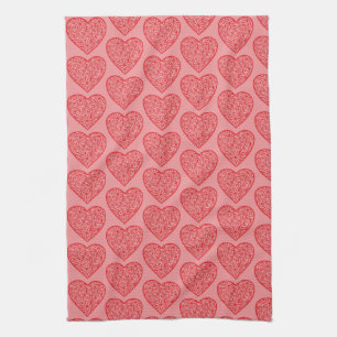 Red Hearts Valentine Tea Towel