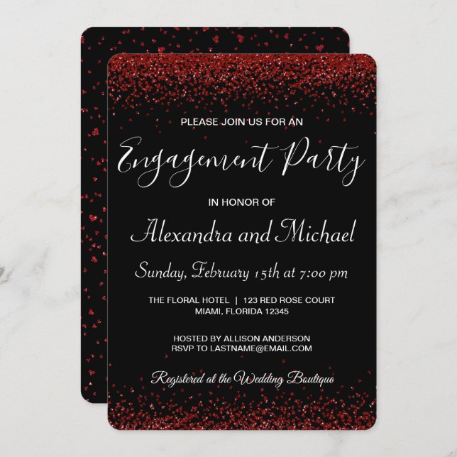 Red Hearts Valentine's Day Engagement Party Invitation (Front/Back)