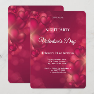 Red Hearts Valentine's Day Night Party Invitation