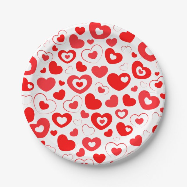 Red Hearts Valentine's Day Paper Plate (Front)