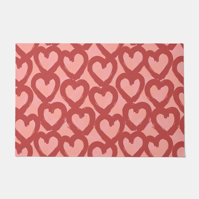 Red hearts valentines day pattern doormat (Front)
