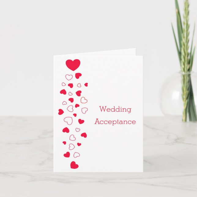 Red Hearts Valentines Day Wedding Acceptance Thank You Card (Front)