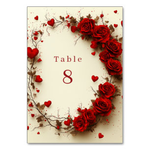 Red Hearts Valentine's Day Wedding Celebration Table Number