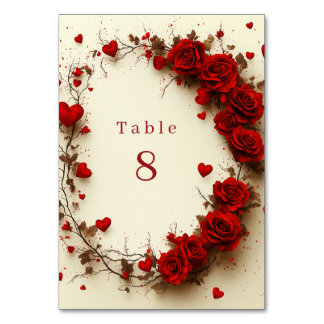 Red Hearts Valentine's Day Wedding Celebration Table Number