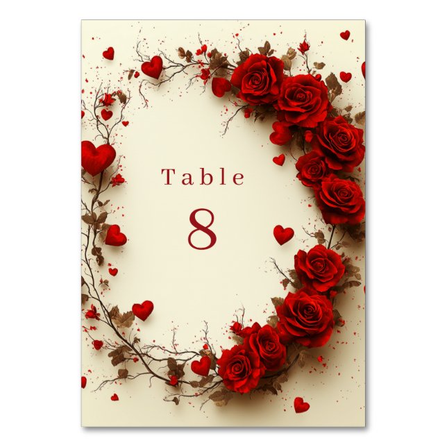 Red Hearts Valentine's Day Wedding Celebration Table Number (Back)