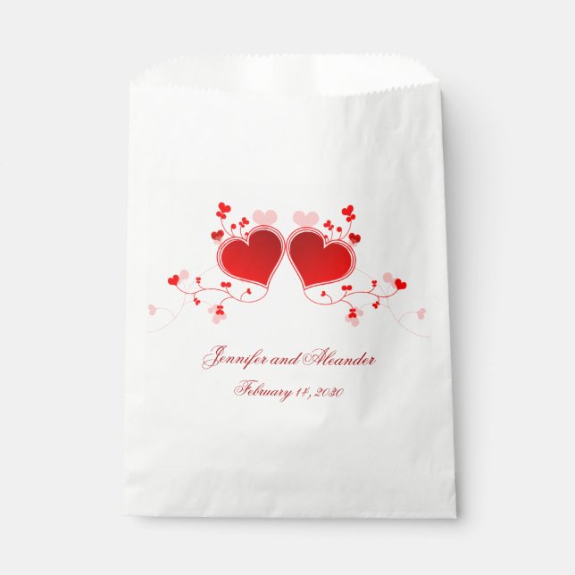 Red Hearts Valentine's Day Wedding Paper Favour Ba Bag (Front)
