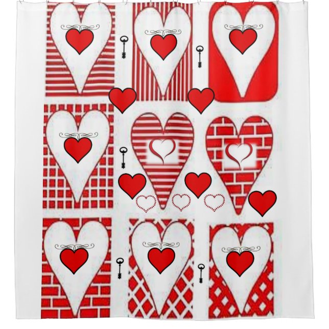 red hearts vintage red white showercurtain shower curtain (Front)