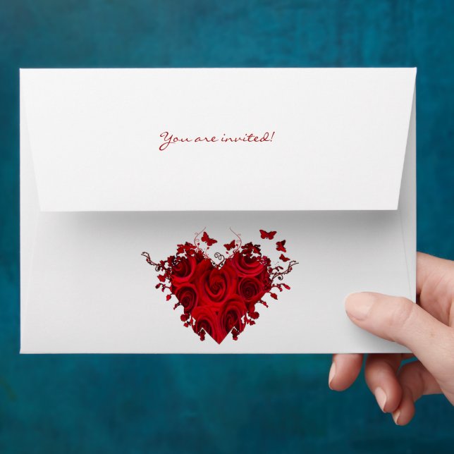 Red Hearts Wedding Envelopes (Hand)