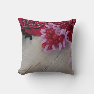 Red Hearts & western bandanna with beige brown Cushion