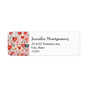 Red Hearts Whimsical Love Pattern Address Return Address Label
