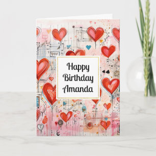 Red Hearts Whimsical Love Pattern Birthday Card