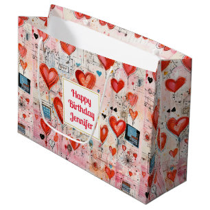 Red Hearts Whimsical Love Pattern Birthday Large Gift Bag