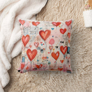 Red Hearts Whimsical Love Pattern Cushion