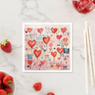 Red Hearts Whimsical Love Pattern Napkin
