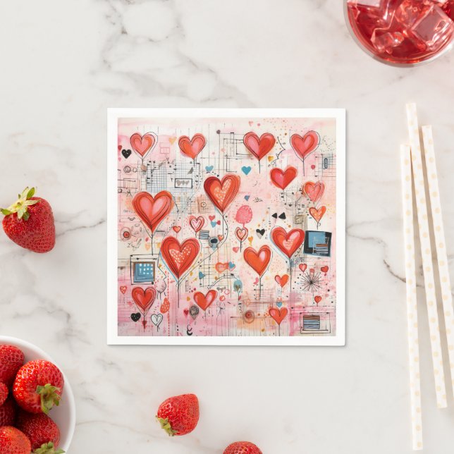  Red Hearts Whimsical Love Pattern Napkin (Insitu)