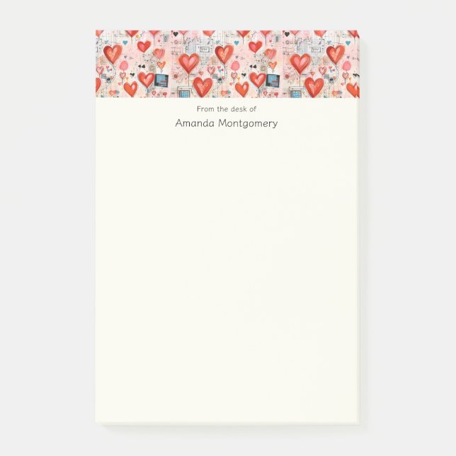 Red Hearts Whimsical Love Pattern Post-it Notes (Front)