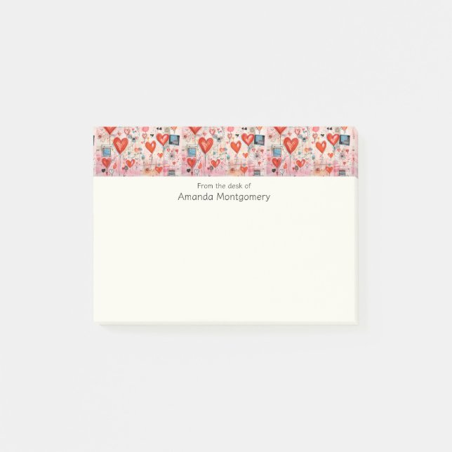 Red Hearts Whimsical Love Pattern Post-it Notes (Front)