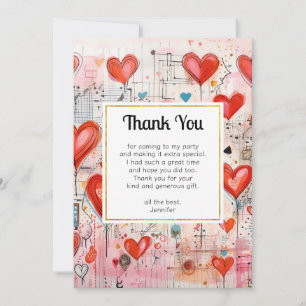 Red Hearts Whimsical Love Pattern Thank You Card