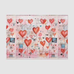 Red Hearts Whimsical Love Pattern Tissue Paper