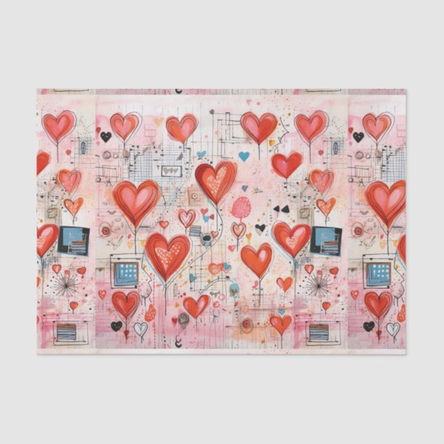 Red Hearts Whimsical Love Pattern Tissue Paper (Front)
