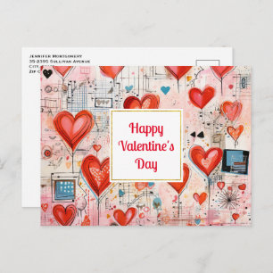 Red Hearts Whimsical Love Pattern Valentine's Day Holiday Postcard