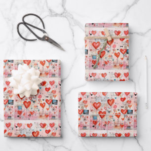 Red Hearts Whimsical Love Pattern Wrapping Paper Sheet