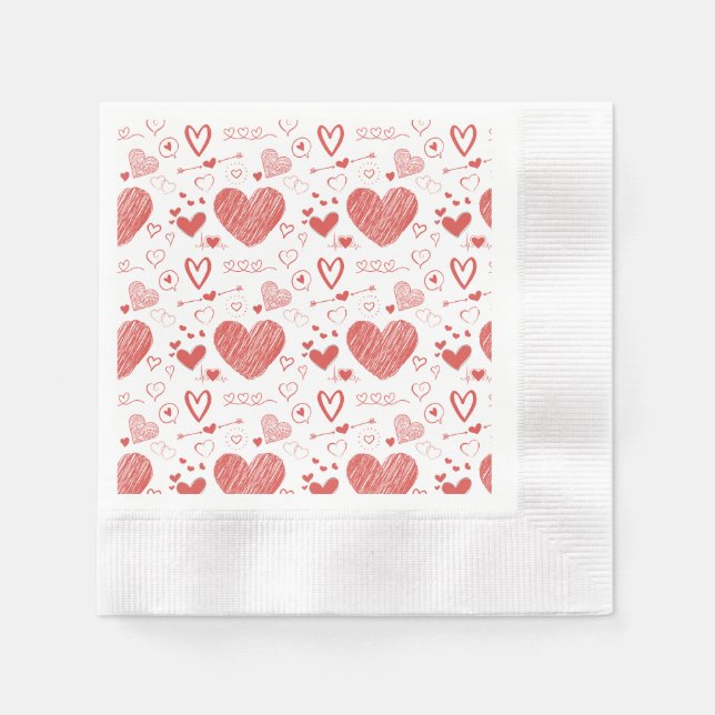 red hearts - white background napkin (Front)