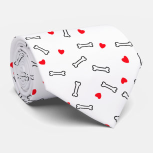 Red Hearts White Bones Dog Lover Neck Tie