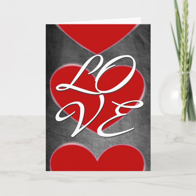 Red Hearts White Script Chalkboard Greeting Card (Front)