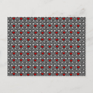 Red Hearts with Black and White Stars Postcard