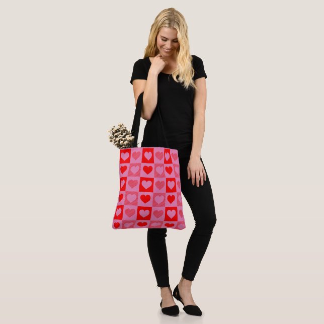 Red Hearts With Custom Coloured Background Tote Bag (On Model)