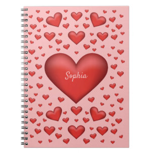 Red Hearts With Personalizable Text Notebook