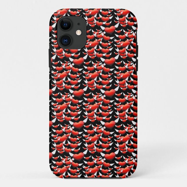 Red Hearts with Wings on Black Case-Mate iPhone Case (Back)