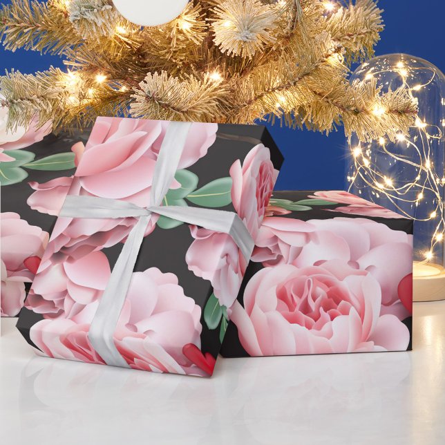 Red Hearts Wrapping Paper (Pink Roses Wrapping Paper with Red Hearts!)