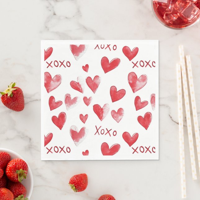 Red Hearts XOXO Love Napkin (Insitu)