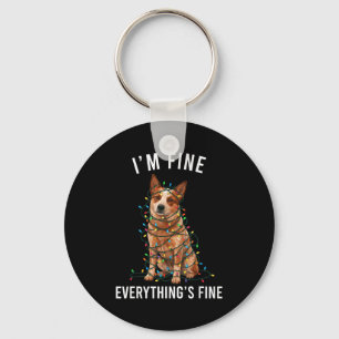 Red Heeler Christmas I'm Fine Everything Is Fine  Key Ring